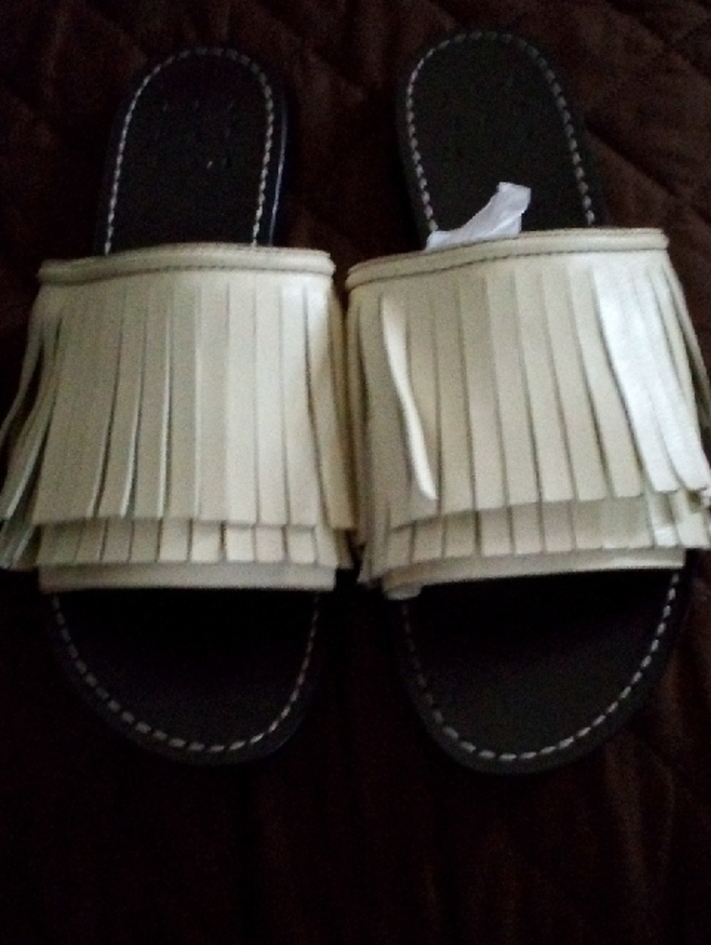 Fringe Slide Sandals in Cream - Women's Summer Slides Made In Brazil